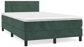 vidaXL Pat cu arcuri, saltea și LED, verde închis, 120x190 cm, catifea