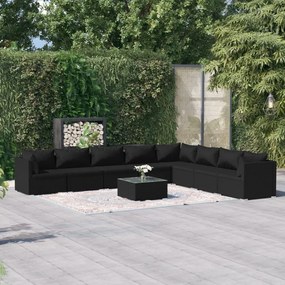 3101776 vidaXL Set mobilier de grădină cu perne, 9 piese, negru, poliratan