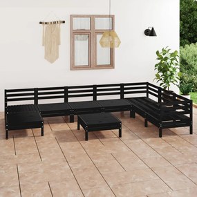 3082993 vidaXL Set mobilier de grădină, 9 piese, negru, lemn masiv de pin