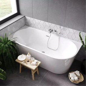 Cada freestanding Rea Sydney 160x75 cm alb lucios cu montaj stanga lipita de perete, BTW