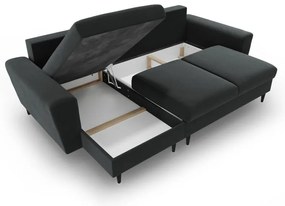 Colțar gri închis extensibil, cu spațiu de depozitare cu tapițerie din catifea Kyoto – Cosmopolitan Design