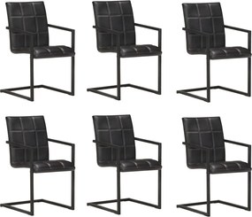 vidaXL Scaune de bucătărie consolă, 6 buc., negru, piele naturală