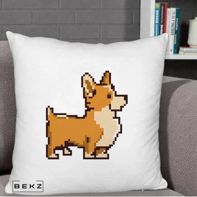 Perna Personalizata Corgi Pixel Art, 40x40 cm, Alb Pufos, Husa Detasabila, Perna Inclusa, BEKZ®