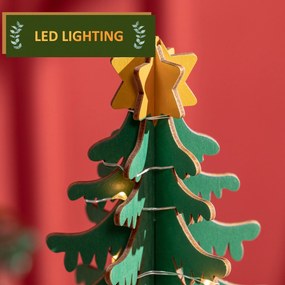 Calendar Advent de Craciun din lemn, cu lumini LED, pentru copii si adulti, rosu si verde HOMCOM | Aosom Romania