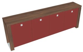 Dulap mic Verno+ 260 x 46 x 90 cm, uși de sticlă, nuc / roșu