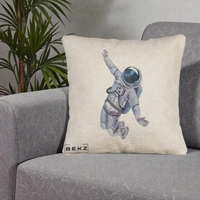 Perna Decorativa Astronaut Acuarela Zbor, 40x40 cm, Bej Canapea, Husa Detasabila, Perna Inclusa, BEKZ®