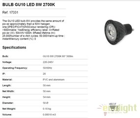 BEC LED GU10 8W 2700K dimabil lumina calda 17331