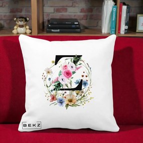 Cadou Personalizat - Perna Personalizata Monograma Florala Litera Z cu Coroana, 40x40 cm, Alba Mata, Husa Detasabila, Perna Inclusa, BEKZ®