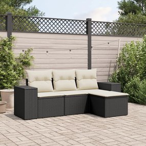 vidaXL Set mobilier de grădină cu perne, 4 piese, negru, poliratan