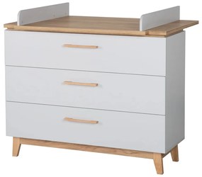 Comodă de copii gri deschis joasă cu aspect de lemn de stejar cu masă de schimbat 117x104 cm Caro – Roba