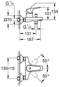 Sistem dus Grohe New Tempesta 210+baterie cada Bauflow  (26381001, 23756000)