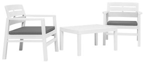 vidaXL Set mobilier de grădină, 3 piese, alb, plastic