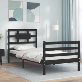 3194430 vidaXL Cadru de pat cu tăblie, negru, 90x200 cm, lemn masiv