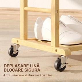 HOMCOM Suport de haine 4 în 1 pe roți din lemn de bambus, 47x33.7x105.5 cm | Aosom Romania