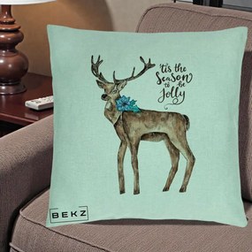 Perna Decorativa Ren Tis the Season to be Jolly, 40x40 cm, Verde Menta, Husa Detasabila, Perna Inclusa, BEKZ®