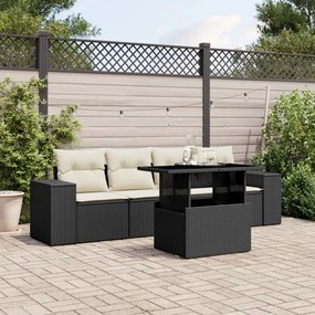 vidaXL Set mobilier de grădină cu perne, 5 piese, negru, poliratan