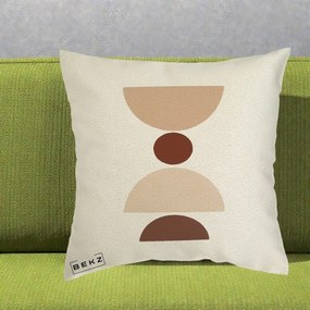 Perna Decorativa Geometric Boho Cerc si Boluri, 40x40 cm, Ecru, Husa Detasabila, Perna Inclusa, BEKZ®