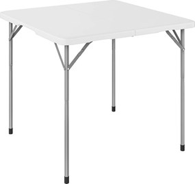 Outsunny Masă pliantă din HDPE, masă de camping pliantă pătrată 86 x 86 x 74 cm, cu mâner, înălțime reglabilă, alb | Aosom Romania