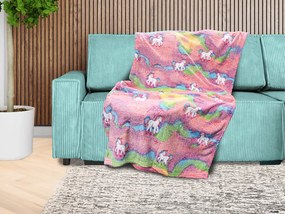 Patura fosforescenta microflanel UNICORN 150x200 cm roz