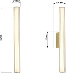 Aplică LED pentru oglindă de baie LINEA, 8W, 230V, 3000/4000/6000K, IP44, 45 cm, aurie