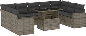 vidaXL Set mobilier de grădină cu perne, 10 piese, gri, poliratan