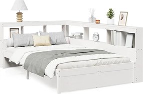 vidaXL Cadru de pat fără saltea, alb, 120x200 cm, lemn masiv pin