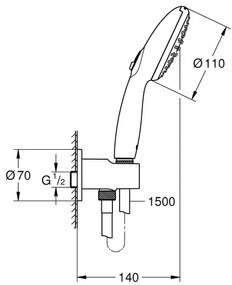 Set de dus Grohe Tempesta 110 cu porter si alimentare, 2 functii