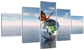 Tablou cu fluture pe bilă din sticlă (125x70 cm), în 40 de alte dimensiuni noi