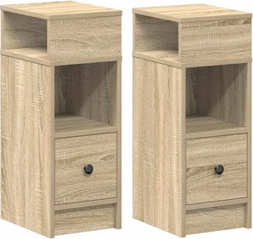 vidaXL Noptiere, 2 buc., cu sertar, Stejar Sonoma, 25x31x66 cm