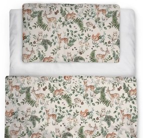 Set pilota 220x75 cm si perna 40 x 60 cm pentru prescolari, bumbac premium si umplutura hipoalergenica BabySoft, fata dubla, Animals Garden