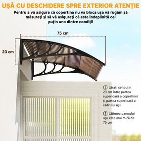 Outsunny Copertină Exterioară Impermeabilă și Anti-UV cu Placă Curbată, 75x120x23 cm, Maro și Negru | Aosom Romania