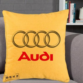 Perna Personalizata cu emblema Audi, 40x40 cm, Galben, Husa Detasabila, Perna Inclusa, BEKZ®