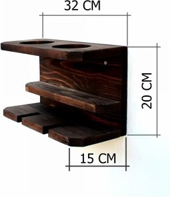 Suport din lemn pentru 2 sticle vin si 2 pahare Homs 32 x 20 x 15 cm, maro