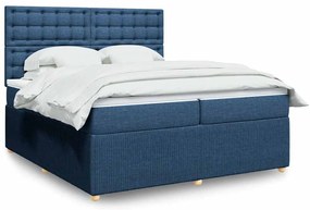 vidaXL Pat box spring cu saltea, albastru, 200x200 cm, textil