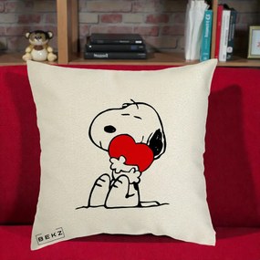 Perna Personalizata Snoopy cu Inima, 40x40 cm, Ecru, Husa Detasabila, Perna Inclusa, BEKZ®