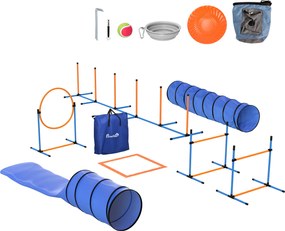 PawHut Set Agility pentru câini, 11 piese, echipament Agility pentru câini cu 2 tuneluri, înălțime reglabilă, cerc de sărit și obstacole, stâlpi slalom | Aosom Romania
