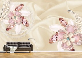 Tapet Premium Canvas - Flori roz cu perle