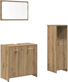 vidaXL Set mobilier de baie, 3 piese, stejar artizanal, lemn prelucrat