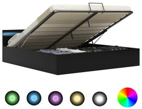 Cadru de pat hidraulic cu lada LED negru 180 x 200 cm piele eco Negru, 180 x 200 cm