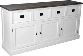 Comodă lemn masiv alb Lahoma 7 compartimente /Maro, 174 × 35 × 80 cm