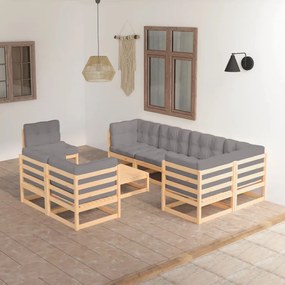 3076719 vidaXL Set mobilier grădină cu perne, 9 piese, lemn masiv de pin