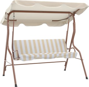 Outsunny Balansoar de grădină 3 locuri Acoperiș impermeabil Reglabil Perne șezut spătar maro, crem cu dungi | Aosom Romania