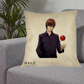 Perna Personalizata Death Note Light Yagami cu Mar, 40x40 cm, Crem, Husa Detasabila, Perna Inclusa, BEKZ®