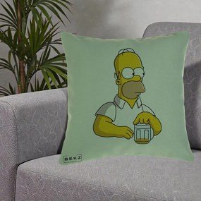 Perna Personalizata Homer Simpson cu Bere, 40x40 cm, Verde, Husa Detasabila, Perna Inclusa, BEKZ®