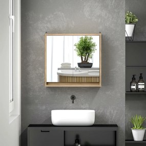 HOMCOM Dulap de Baie cu Oglindă, 2 Uși și Raft Reglabil, 48 x 14,5 x 45 cm, Culoarea Lemnului | Aosom Romania