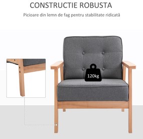 HOMCOM Fotoliu Vintage Stil Scandinav Moale și Confortabil Capitonat cu Butoni, 64,5x70x74 cm, Gri | Aosom Romania