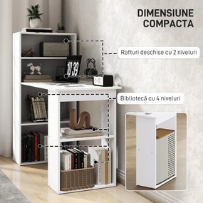 Birou alb modern cu biblioteca cu 6 rafturi din PAL,120x55x120cm HOMCOM | Aosom Romania