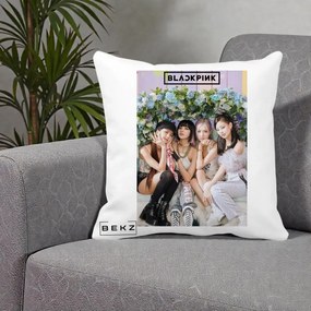 Perna Personalizata K-pop BLACKPINK Foto Grup, 40x40 cm, Alba Mata, Husa Detasabila, Perna Inclusa, BEKZ®