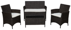 Outsunny Set Mobilier de Grădină Modern, Canapea, 2 Fotolii, Masă de Cafea, Ratan PE Negru și Alb, Confortabil | Aosom Romania