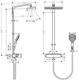 Coloana de dus crom lucios cu baterie termostatata Hansgrohe Raindance E 27112000